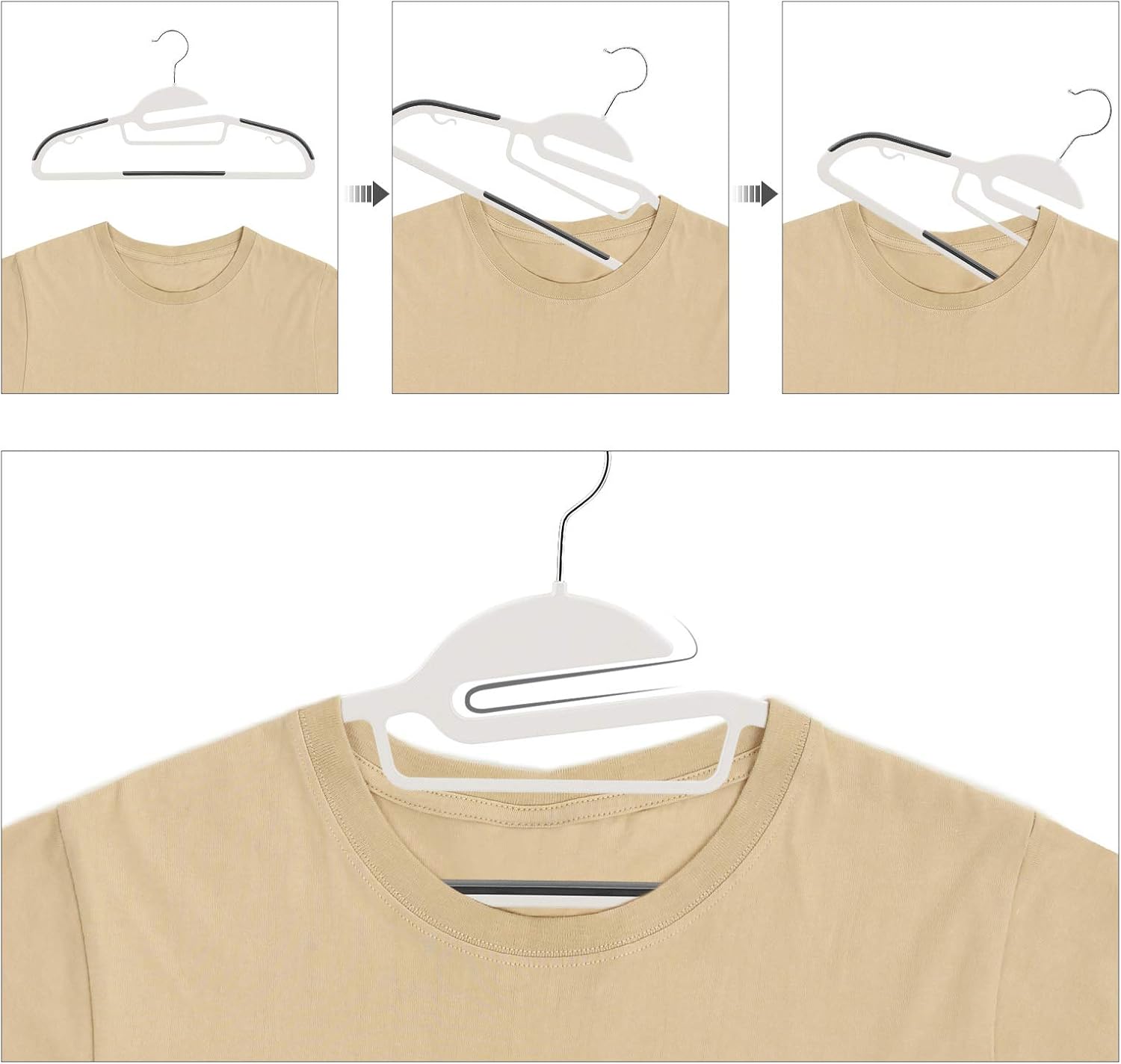 SONGMICS Set of 50 Plastic Hangers, Coat Hangers with U-Shaped Opening, Space-Saving, 0.5 cm Thick, 41.5 cm Long - Image 5