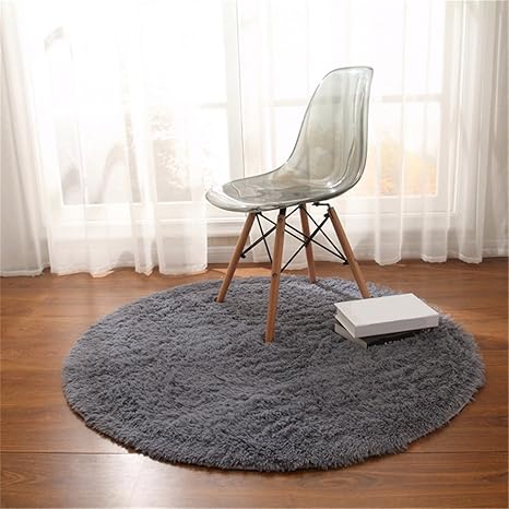 Teppich, CAMAL Runde Seide Wolle Material Yoga Teppich für Wohnzimmer Schlafzimmer und Bad (Grau, 160cm)