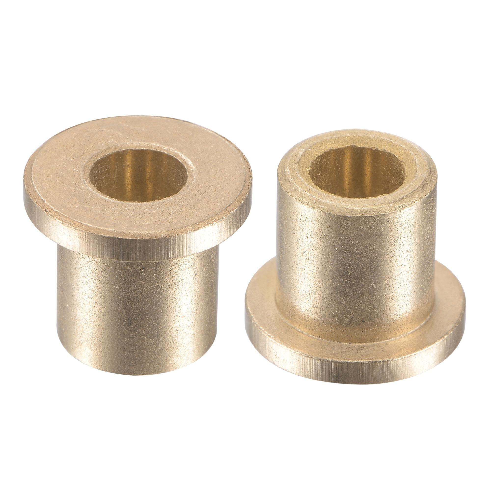 sourcing map Flange Sleeve Bearings 6mm Bore 10mm OD 12mm Length 14mm Flange Dia 2mm Flange Thickness Sintered Bronze Self-Lubricating Bushing 2pcs