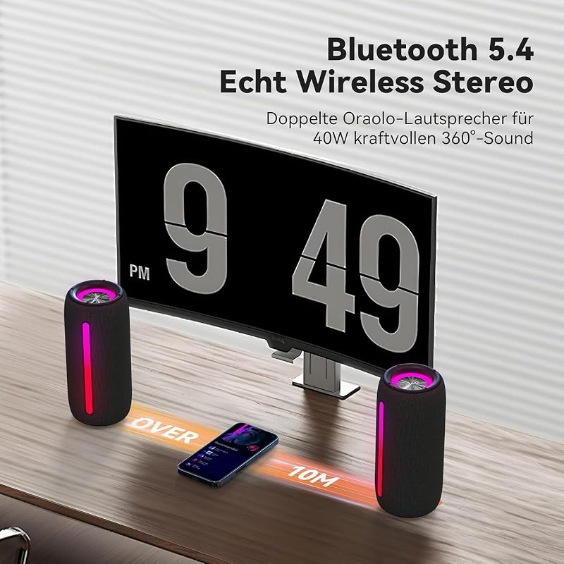 Pequena coluna Bluetooth, coluna portátil Bluetooth 5.4, mini colunas de duche, reprodução 30H, resistência à água IPX7, TWS/AUX/TF, Adequado para Atividades ao Ar Livre/Festas/Viagens (Preto)