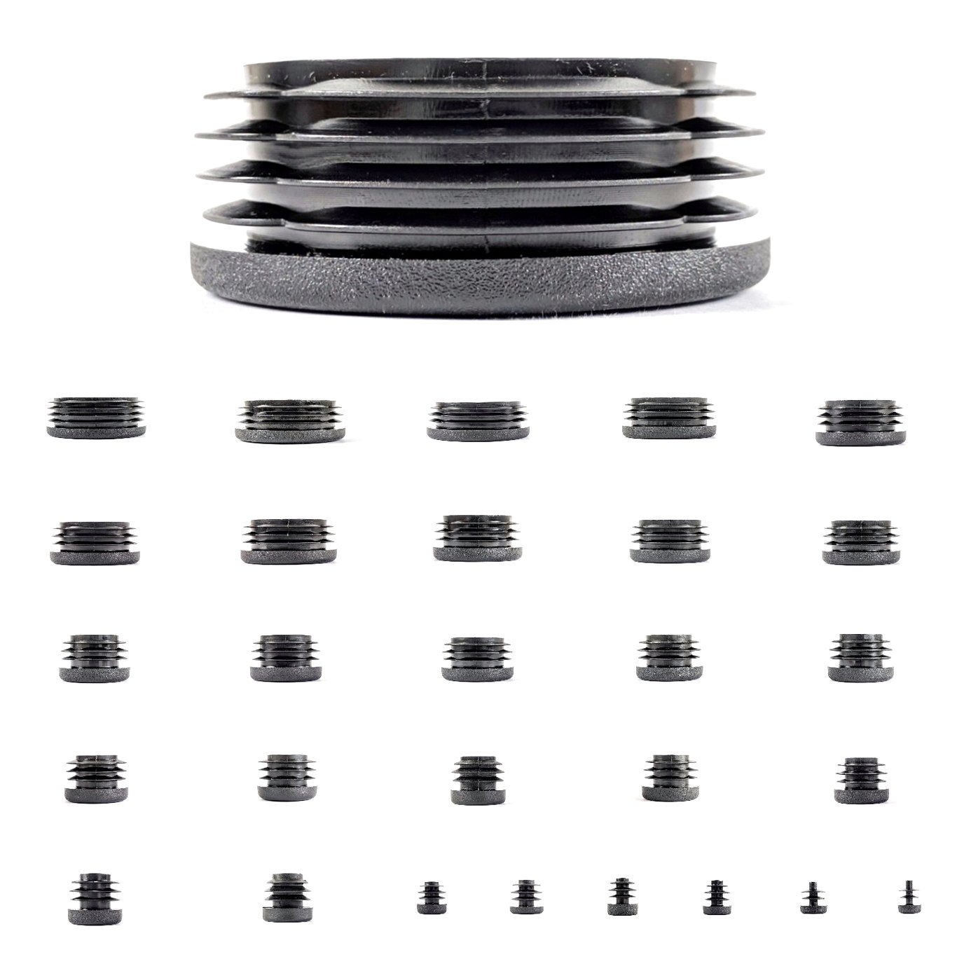 50mm Round Tube Inserts, Pack of 4 Black Plastic End Caps (see second image for ordering guide) - Made in Germany