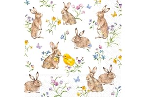 IHR Ideal Home Range Party Napkins Disposable 3-Ply Paper Lunch Napkin Pack, 6.5" x 6.5", Easter Friends (White), 20-Count