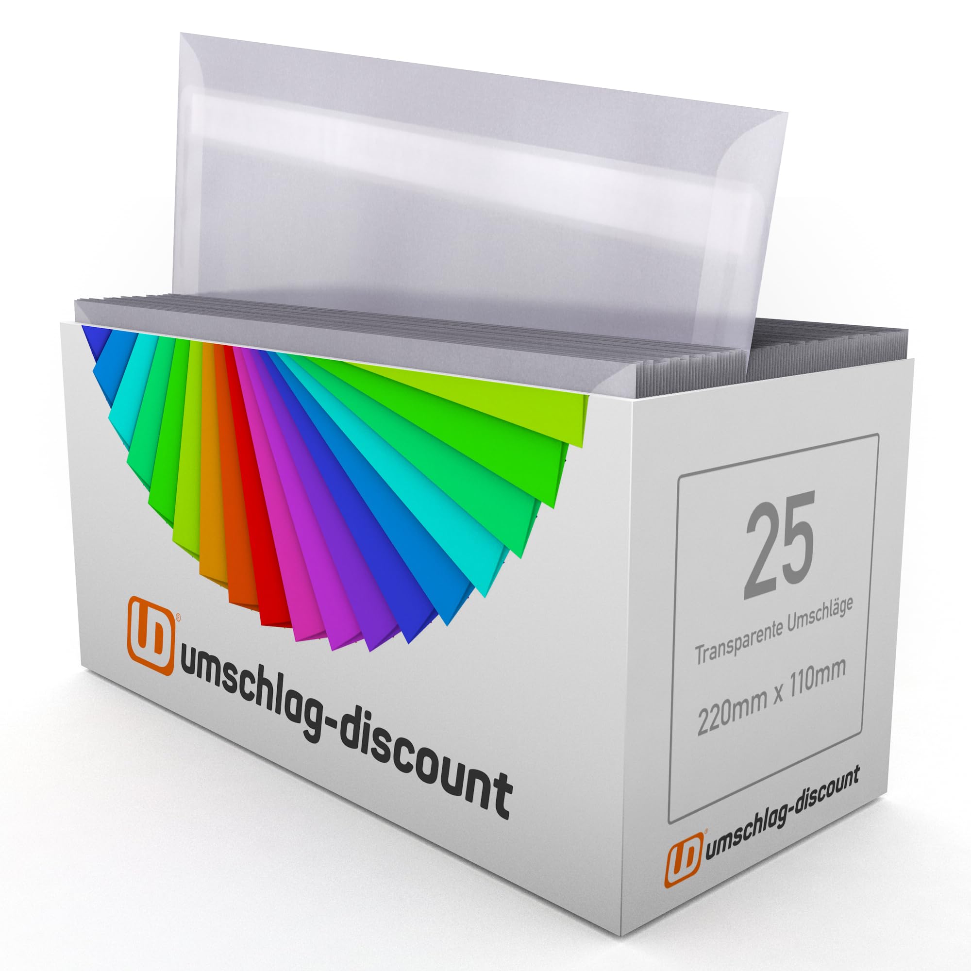 25 Transparent Envelopes, Peel and Seal, White-Transparent, 220 x 110 mm, 100 g/m2