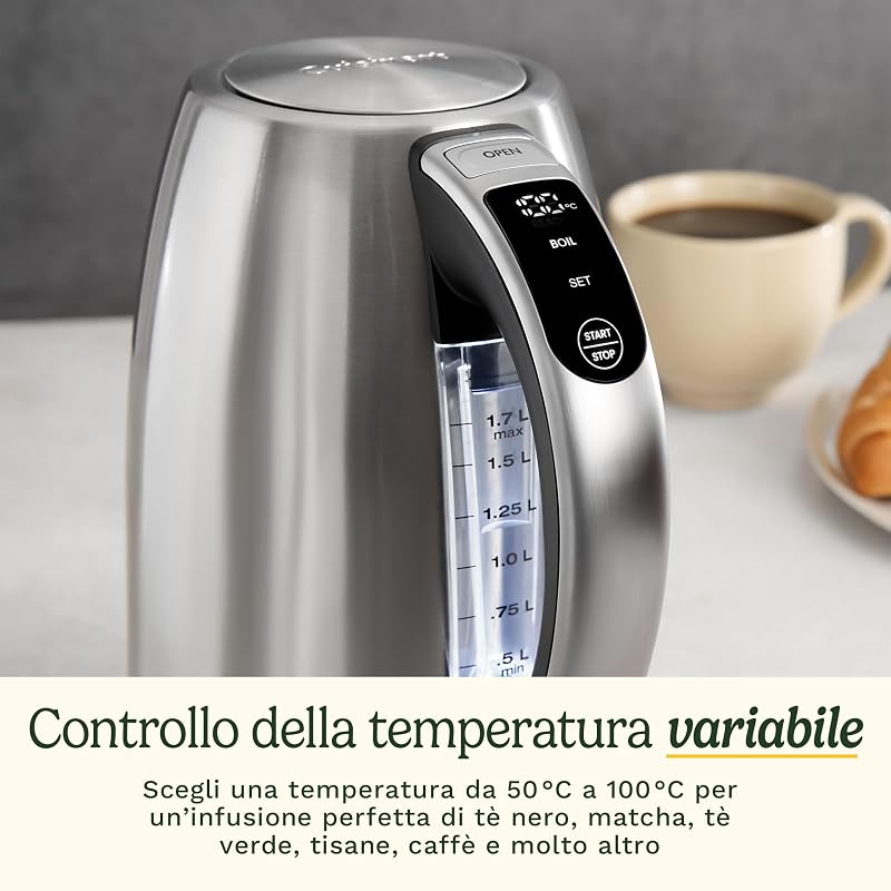 Bouilloire Électrique SmartElite 1,7L Inox – Écran tactile, Température réglable 50–100°C, Ébullition rapide 3 kW, Filtre anticalcaire lavable, Bec précis