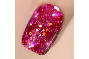 YTD Likomey Gel Nail Polish,15ml Sparkling Dragon Fruit Pink Fuchsia Chunky Glitter Soak Off UV Nail Gel Polish,Salon Home DIY Manicure