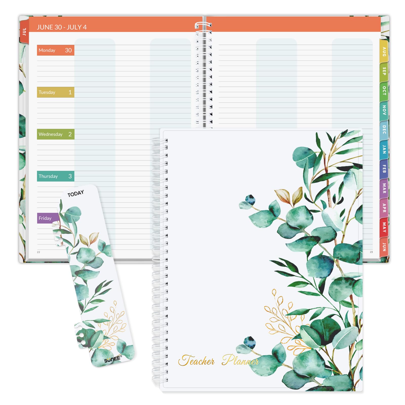 Photo 1 of SUNEE Teacher Planner 2025-2026 Academic Year, Lite Lesson Planner Book with 7 Periods Jul 2025 - Jun 2026, 8.5"x11" Daily Weekly and Monthly Organizers, Plan Book with Pocket Folder, Color Tabs, Leaf