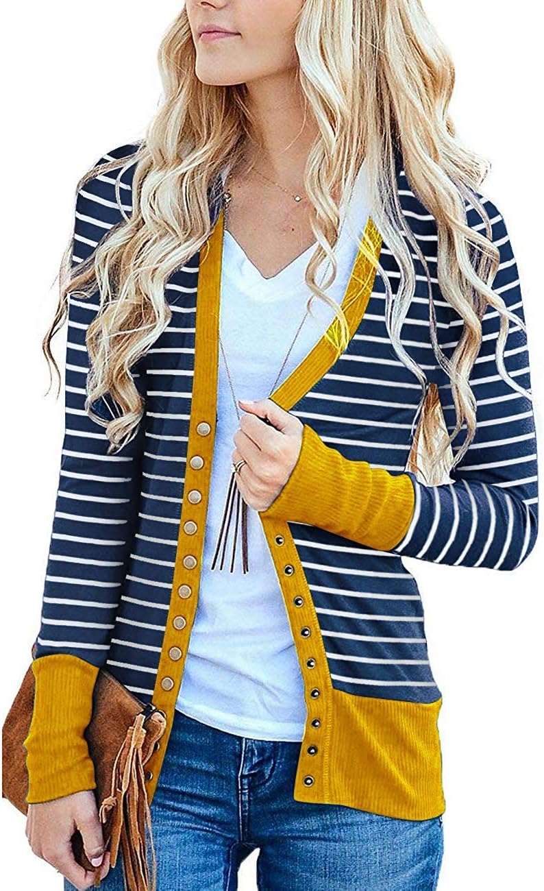 Women's S-3XL Solid Button Front Knitwears Long Sleeve Casual Cardigans