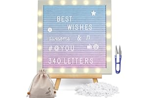 DOUBLECARE Felt Letter Board with Lights, Built-in LED Lights -Message Board Adjustable Stand, 340 Letters,for Menus, Pregnancy Announcement, Weddings, Party Planning(10 * 10) Blue Gradient
