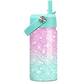 Mermaid Water Bottle - Kids Water Bottle with Straw Lid - 12 Oz Insulated Stainless Steel Water Bottles for Kid Girl - Travel Cup for School Sports