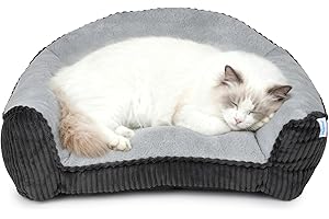 ZAKAPAWS Cat Couch for Puppy, Kitten, and Small Pets - Soft Faux Rabbit Fur Pet Sofa with Washable Removable Cover, Non-Slip Fuzzy Plush Cushion, 24"x18"x10"