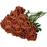 Carlita‘s Blooms 15pcs Burnt Orange Fake Roses Artificial Silk Flowers Faux Rose Flower Long Stems Bouquet for Arrangement Wedding Centerpiece Party Home Kitchen Decor(VASE NOT Included)