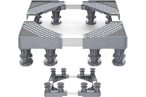 Upgrade Fridge Stand Mobile Base with 8 Strong Feet HQO LOVL 27.5”-35.4” Adjustable Furniture Dolly for Washer Dryer Washing Machine Stand Pedestal, Refrigerator Stand (Gray)