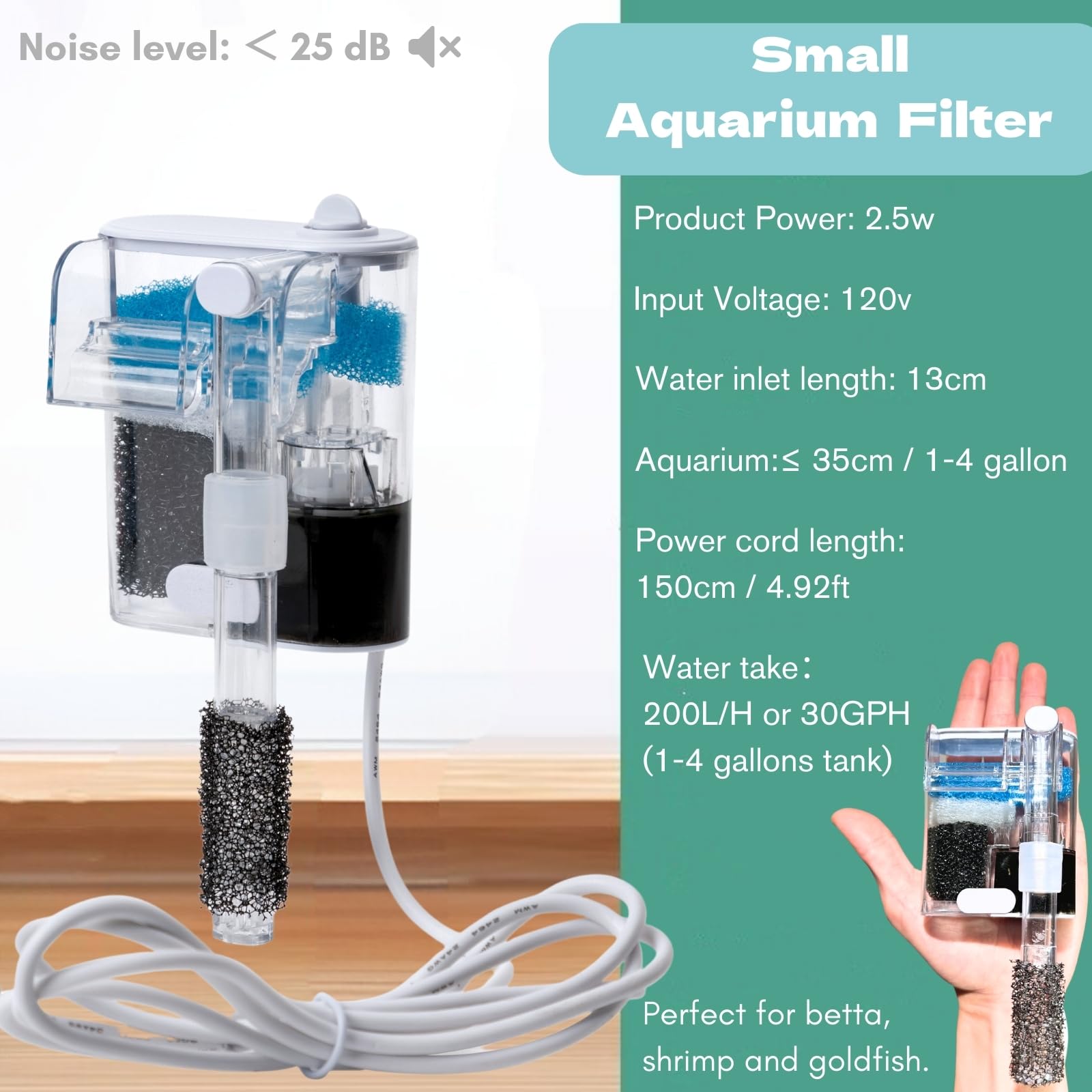 Mua HOLOAQUA Hang on small aquarium filter 40 GPH with multilayer ...