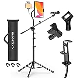 Microphone Stand with IPAD Clip, Floor Foldable Mic