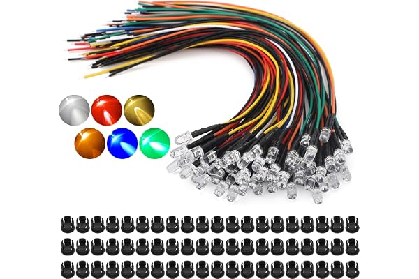 Linkstyle 60PCS LED Light Emitting Diodes, 12V 5Mm Pre-Wired LED Diodes Lamps with Holders, 12V Small Mini Single Bulbs for C