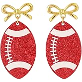 Football Earrings for Women Acrylic Bow Football Dangle Earings Game Day Earrings Lightweight Funny Rugby Sports Accessories Jewelry Gifts