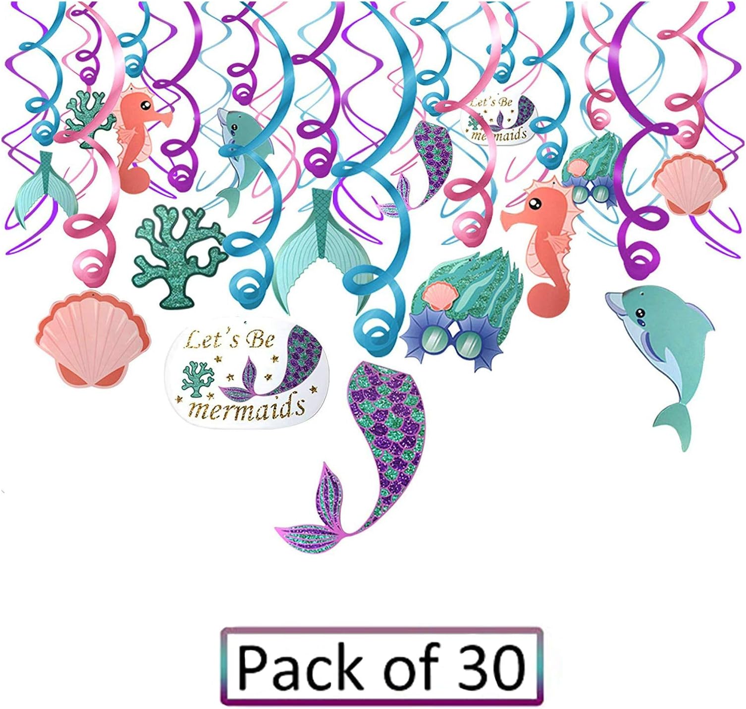 Mermaid Hanging Swirl Decorations Under the Sea Decor Ceiling Hanging Swirl Decorations Mermaid Party Supplies for Girls,Boys,Kids Home,Classroom,Baby Showers,Mermaid Birthday Decorations(30 Packs)