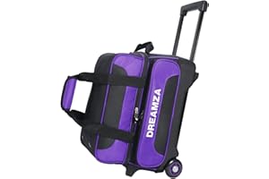 DREAMZA 2 Ball Bowling Bag with Wheels, Double Bowling Ball Bag 2 Ball Roller w/Separate Compartment for Shoes Up to US Mens Size 16, w/Retractable Handle Extends to 40" & Accessories Pocket