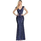 BluepPlum Sequin Elegant Dresses for Women Formal Long Wedding Guest Cape Sleeve Evening Gala Dress Party Mermaid Ball Gowns
