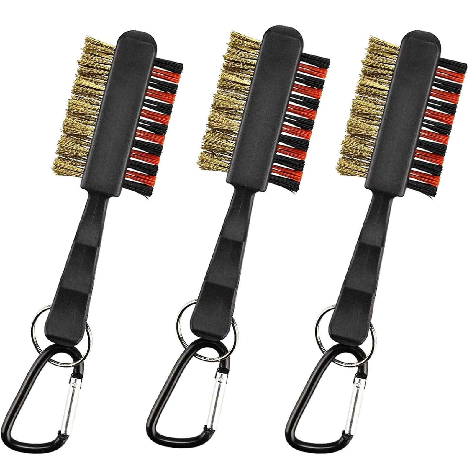 Golf Club Brush Groove Cleaner Tools Dual Sided,Golf Golf Club Bag Accessories Cleaning Brushes Metal Nylon Portable Pocket Durable for Irons Balls Spike Easy Attach (3 Pack)