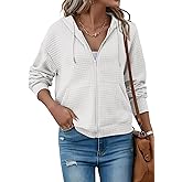SHEWIN Womens Zip Up Hoodies Oversized Sweatshirt Fall Fashion Outfits 2025 Casual Waffle Hooded Jackets