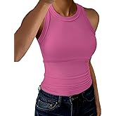 GKBK Racerback Tank Tops for Women High Neck Ribbed Sleeveless Fashion 2026 Summer Casual Basic Slim Fit Top Shirts