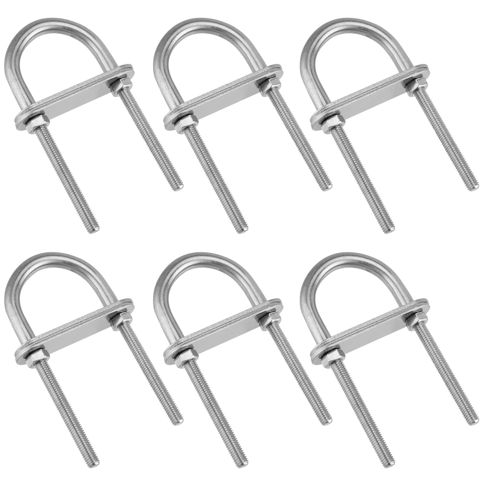SEUNMUK 6 Set Metal Round U Bolt, M5 × 78mm U Bolt with Plates 304 Stainless Steel U Bolts, U Shape Bolts with Hex Nut, Washer for Attaching Piping Conduit Cable Tube Brackets