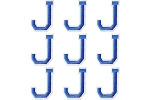 GUYI GYGYL Iron on Letters Patches, 9Pcs of 2 Inch Blue Letter "J" Patches, Alphabet Embroidered Patch for Clothes, Dress, Hat, Socks, Jeans, DIY Accessories