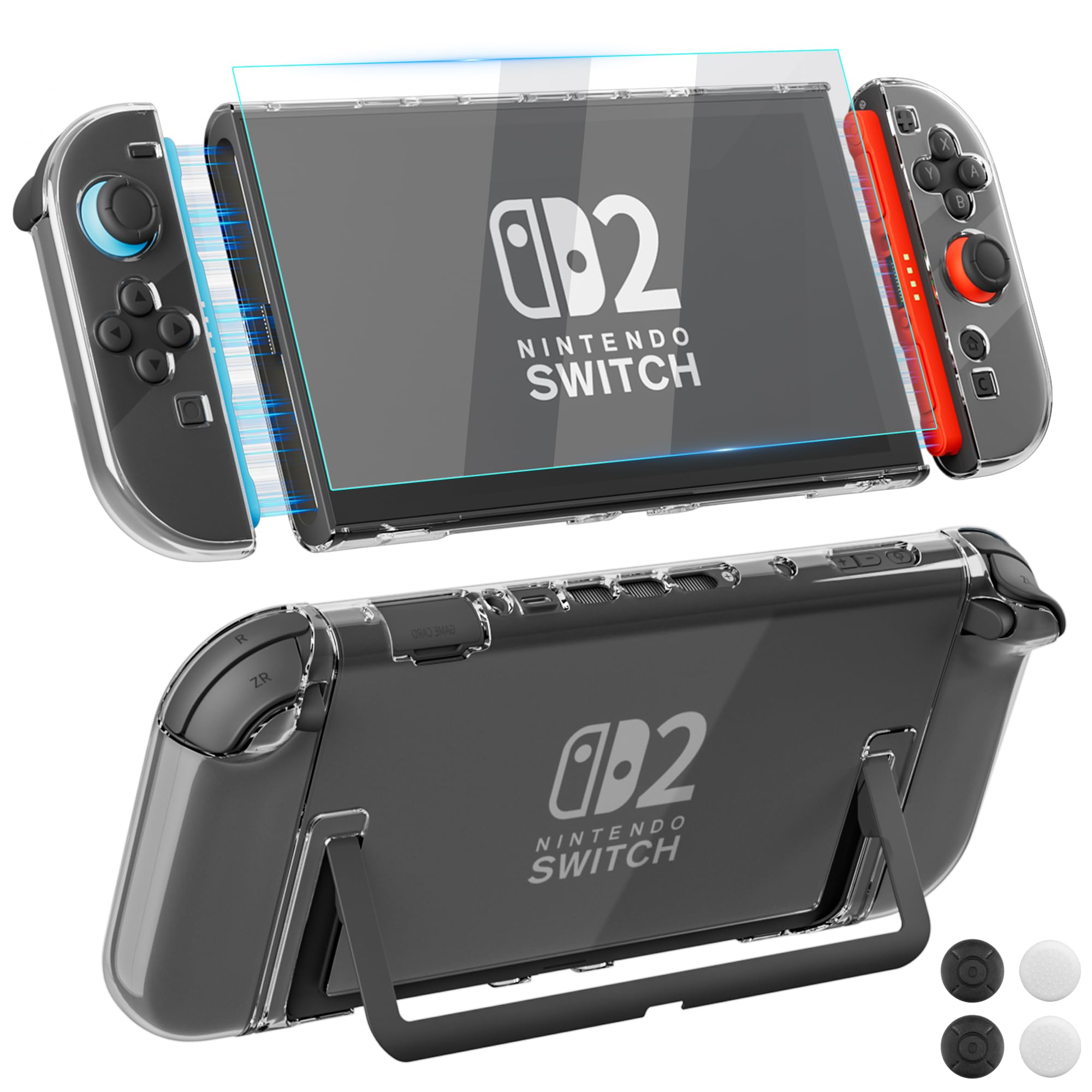 Photo 1 of [Easy Docking Version] GLDRAM Clear Case for Nintendo Switch 2 (2025), Dockable Hard Shell PC Protective Skin Cover with Screen Protector & 4 Thumb Grips for Switch 2 Console & Split Grips- Crystal