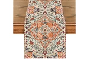 Artoid Mode Boho Bohemia Style Orange Table Runner, Country Rustic Farmhouse Magical Fall Kitchen Dining Table Decoration for