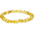 Amber Bracelet for Women and Men 6.7" - Healing Gemstone Bracelet with Polished Beads - Handmade Stretch Wristband - Certified Natural Amber Jewelry