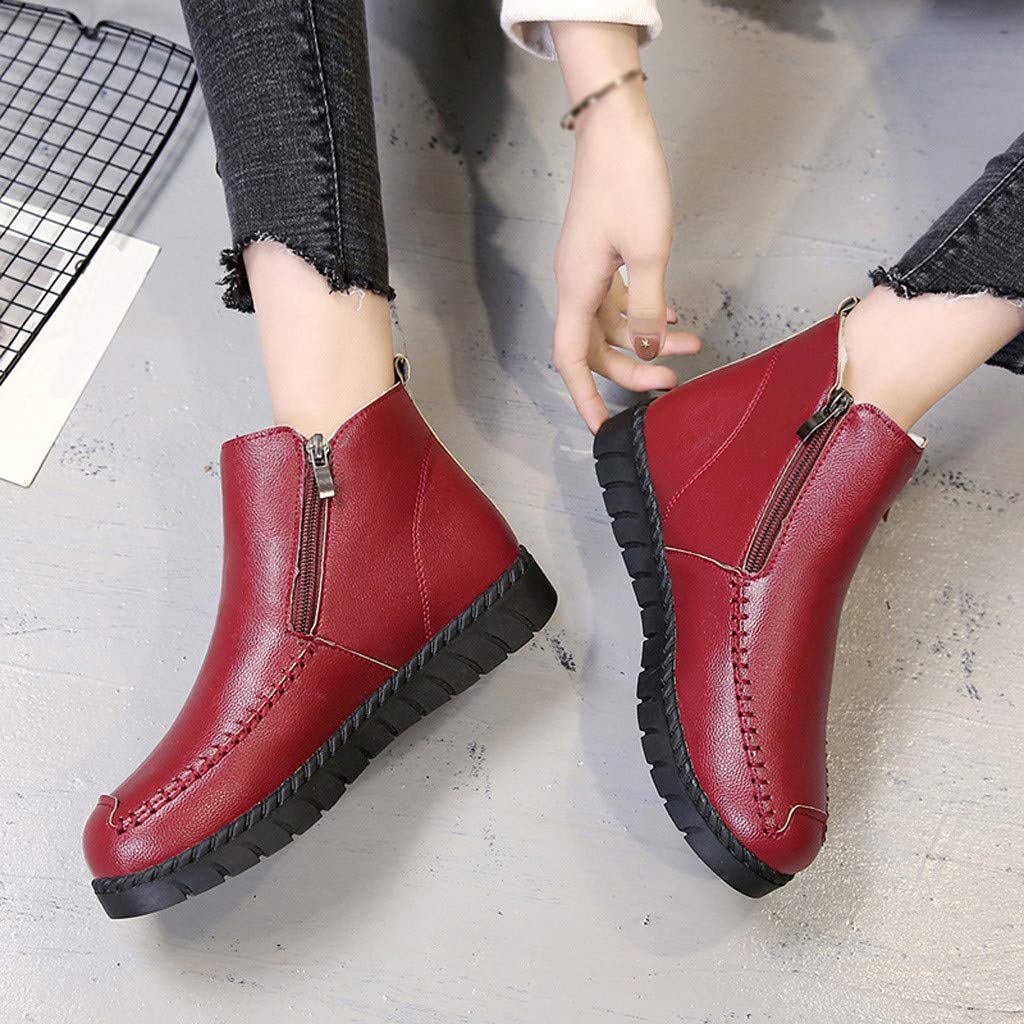 Bags Cases Sleeves Outtop Tm Women Leather Snow Boots Ladies Solid Color Flat With Zipper Keep Warm Round Toe Ankle Boots Shoes Messenger Bags