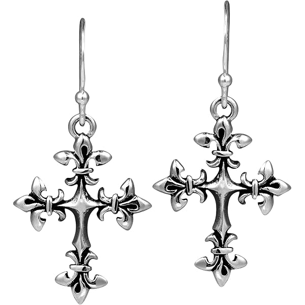 Alchemy Gothic Orecchini Devotion Crosses - Croci In Peltro Su Fili In Acciaio Chirurgico, Altezza 38 Mm, Fatto A Mano In Inghilterra