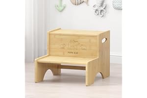 WISUCE ESSENTIALS Bamboo 2 Step Stools for Toddlers, Kids Potty Stepping Stool for Bathroom Sink Kitchen Two Step Stool for Adults Women Closet Stepstool Non-Slip Heavy Duty Baby High Bed Foot Stool Holds up to 450Lb