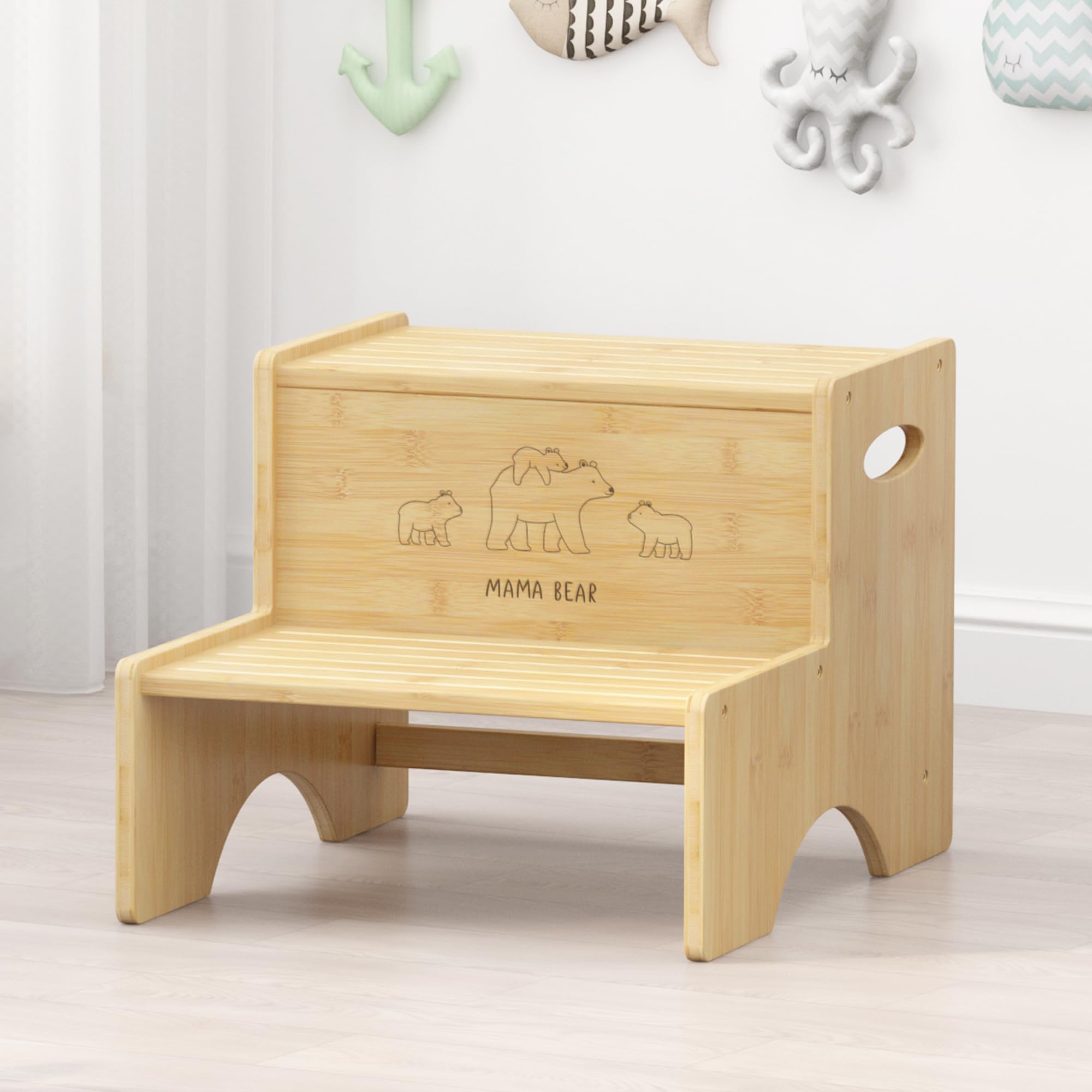 Photo 1 of Bamboo 2 Step Stools for Toddlers, Kids Potty Stepping Stool for Bathroom Sink Kitchen Two Step Stool for Adults Women Closet Stepstool Non-Slip Heavy Duty Baby High Bed Foot Stool Holds up to 450Lb