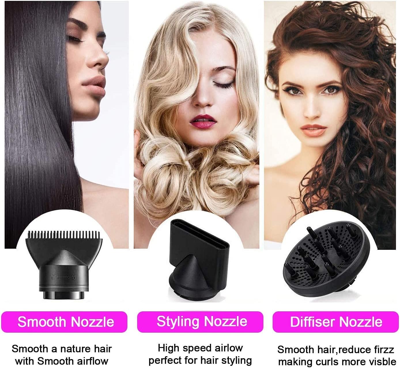 Ionic Hair Dryer, 1800W Professional Blow Dryer with Diffuser, Fast Drying Negative Ion Hairdryer, 3 Heat/2 Speed/Powerful AC Motor Blow Dryer, 2 Nozzles &1 Diffuser for Women Man Kids Hair Care: Health & Personal Care