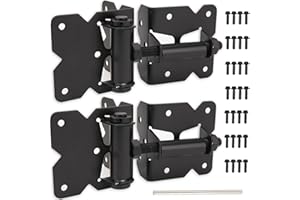 SZLYYDS Gate Hinges Heavy Duty, Self Closing Gate Hinges for Wooden Fences 2 Pack, Fence Gate Hinges Adjustable Vinyl Gate Hinges with 28 Pcs Screws (Black)