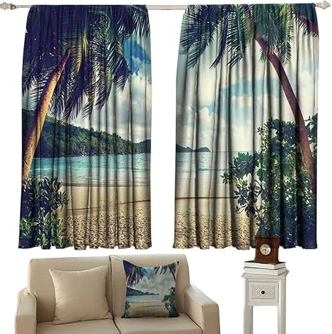 Amazon Co Jp ヤシの木の装飾 プリントカーテン 珍しい色合いの木 太陽のフレア カリフォルニア風 アートプリント プライバシー保護 ダークパープルピンク 55 Wx63 L ホーム キッチン
