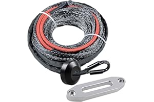 50' x 1/4" BLACK Synthetic Winch Rope w/RED Heat Guard + Rubber Stopper + Hawse Fairlead Compatible with Jeep Recovery Car AT