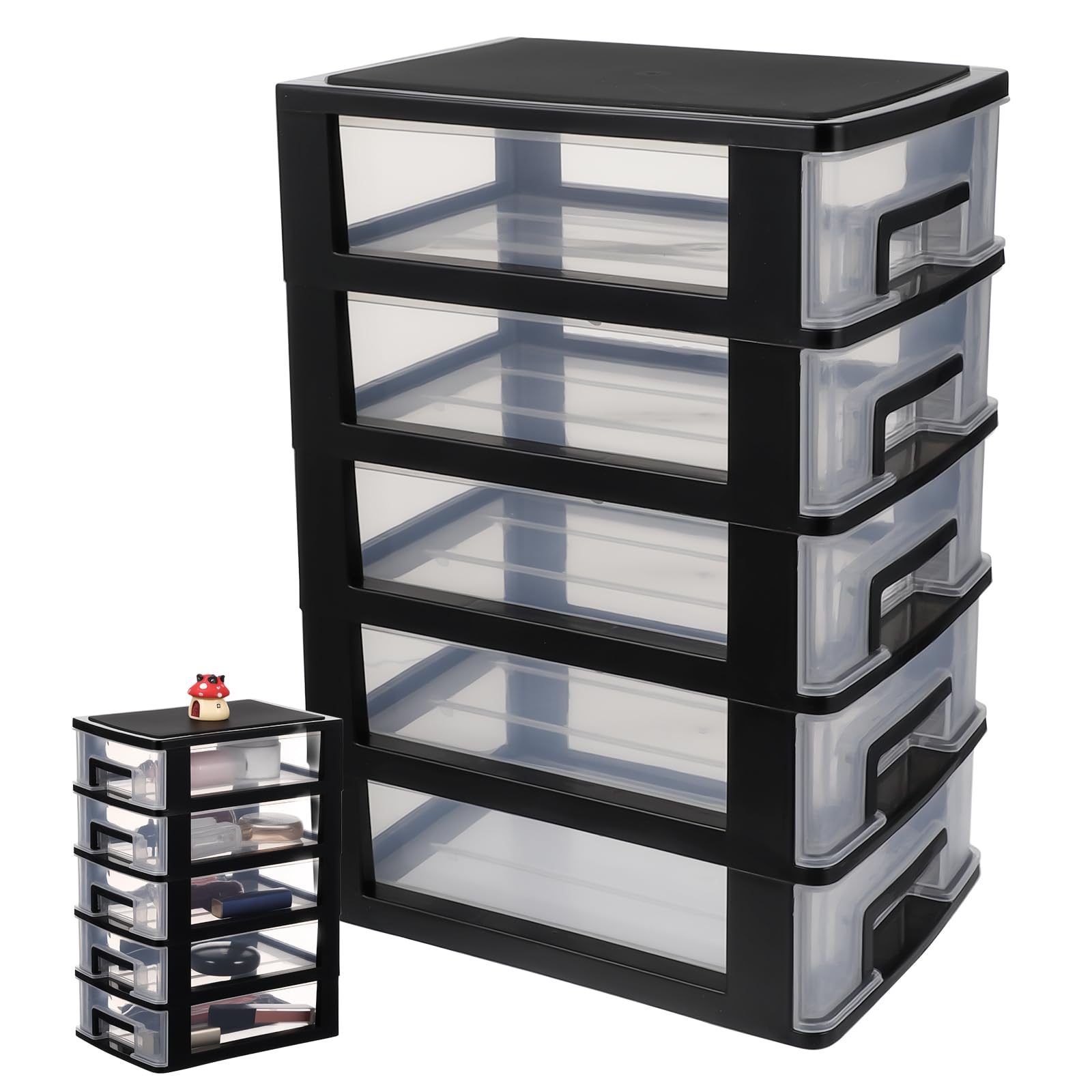 Cabilock 5-Tier Plastic Storage Drawers Clear Desktop Organiser Unit Small Stackable Craft Bins for Office Stationery Makeup Jewellery 31x21x15cm