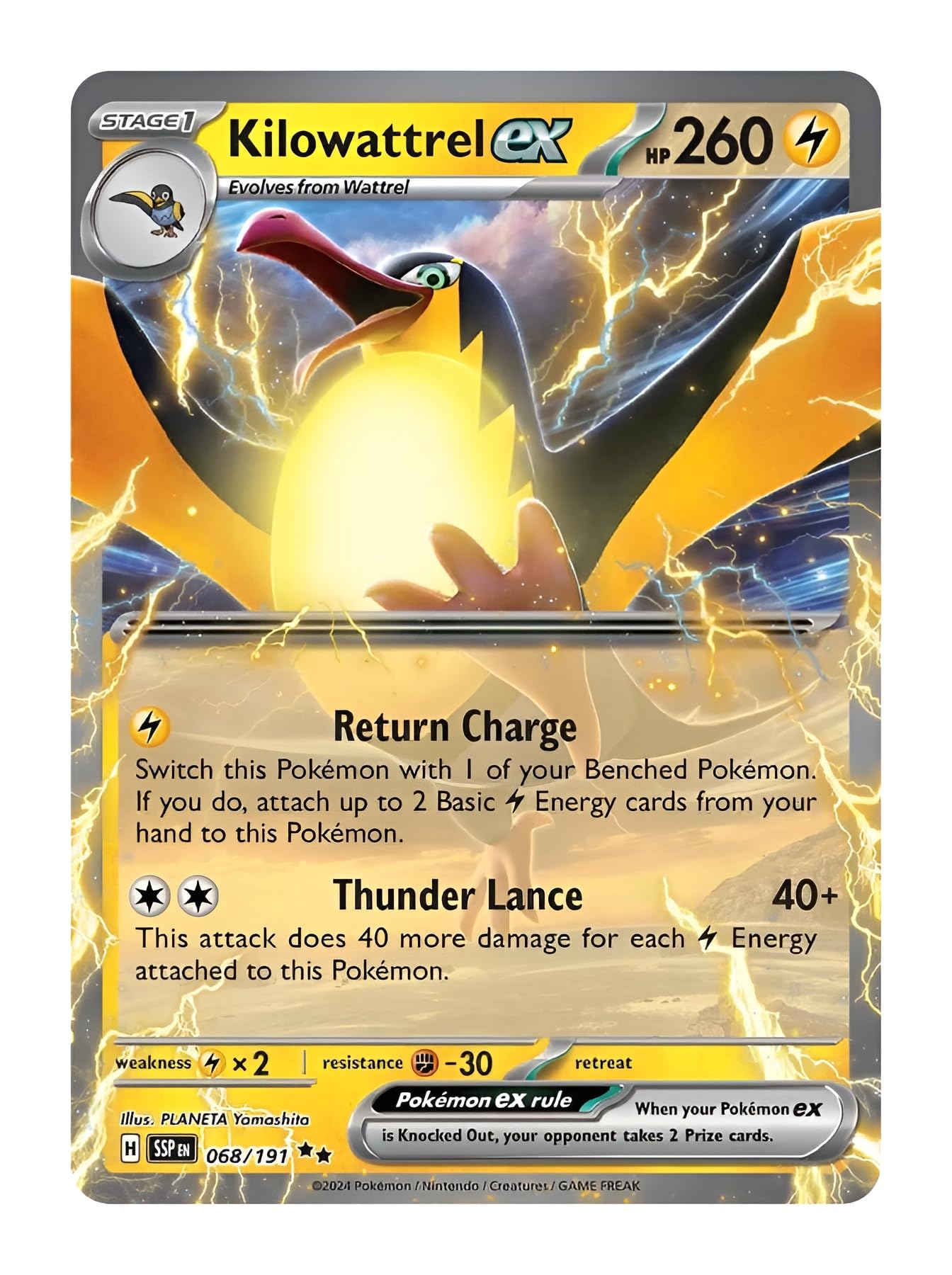 Kilowattrel ex 068/191 Ultra Rare Pokemon Card | Rare Pokémon Cards | Pokémon EX | Surging Sparks | Pokemon Scarlet and Violet | Titan Cards Authenticated