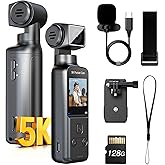 BOBLOV 5K Body Camera with Microphone, W5 Vlogging Camera, 5K/15FPS and 4K/60FPS with 270° Rotating Lens, External Mic Support, Clip/Strap Options, EIS Stabilization for Meeting, and Daily Use (128GB)