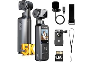BOBLOV 5K Body Camera with Microphone, W5 Vlogging Camera, 5K/15FPS and 4K/60FPS with 270° Rotating Lens, External Mic Support, Clip/Strap Options, EIS Stabilization for Meeting, and Daily Use (128GB)