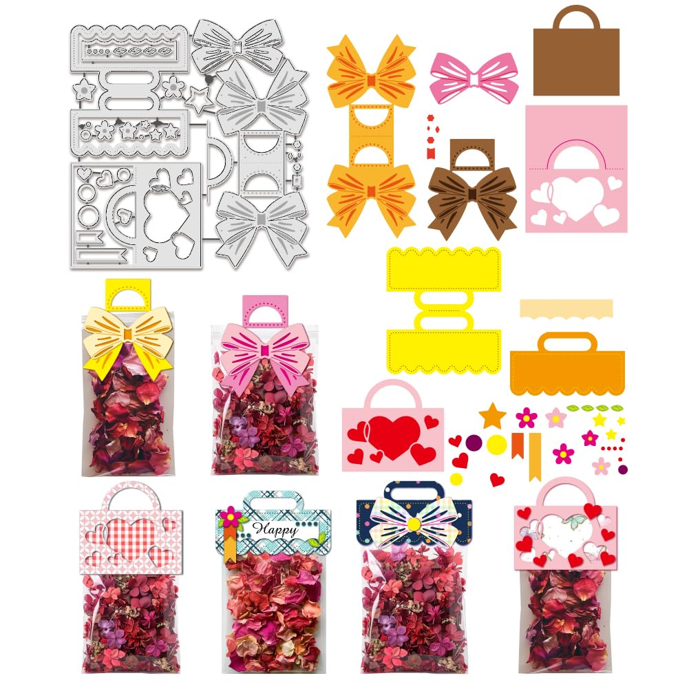 BENECREAT Bag Topper Cutting Dies, Ellipse Semicircle Frame Hanging Handle Metal Stencils Bowknot Heart Decorative Embossing Stencils for Scrapbooking, Cards Decorative Crafts