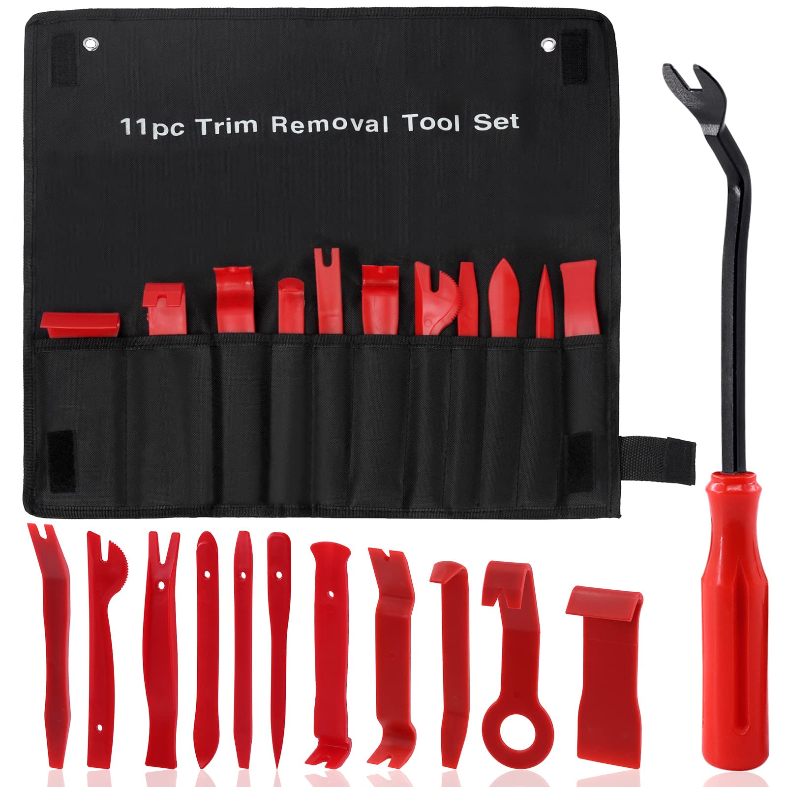 Tanstic 13Pcs Auto Trim Removal Tool Kit, Plastic No-Scratch Pry Tool Kit, Car Interior Trim Removal Tools, Fastener Remover, Car Door Panel Removal Tool with Storage Bag for Car Audio Radio (Red)