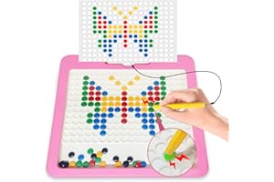 COKZER Magnetic Drawing Board for Kids,Large Magnet Doodle Board with Dot Beads and 20 Pattern Booklets,Montessori Educational Traveling Toy for 2 3 4 5 6 Year Old Boys Girls (Pink)