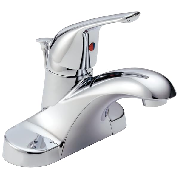 DELTA FAUCET FOUNDATIONS CENTERSET BATHROOM FAUCET, CHROME 1-HANDLE BATHROOM FAUCET, DELTA BATHROOM SINK FAUCET, METAL PUSH-POP DRAIN ASSEMBLY, CHROME B510LF