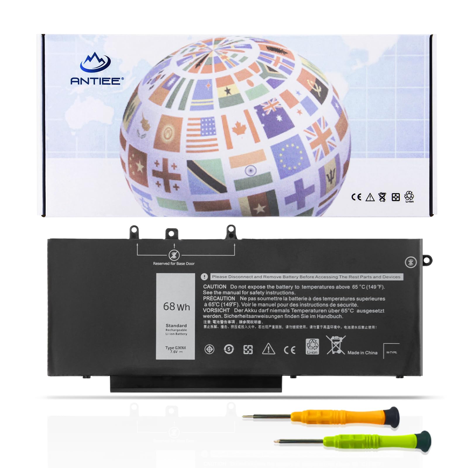 ANTIEE 68Wh GJKNX Battery Replacement for Dell Latitude 5480 5580 5280 5590 5490 E5480 E5580 E5490 E5590 Precision 15 3520 3530 Series GD1JP 0GD1JP DY9NT 0DY9NT 5YHR4 451-BBZG 7.6V 4-Cell 8500mAh