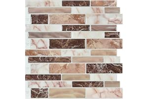 WOWSTAR 12"x 12" Peel and Stick Marble Tiles,Light Brown Self Adhesive Removable Stick On Kitchen Backsplash (10-Sheet)