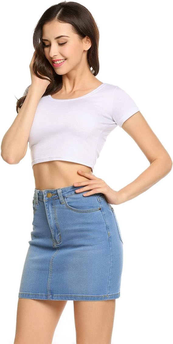 womens stretch denim mini skirt